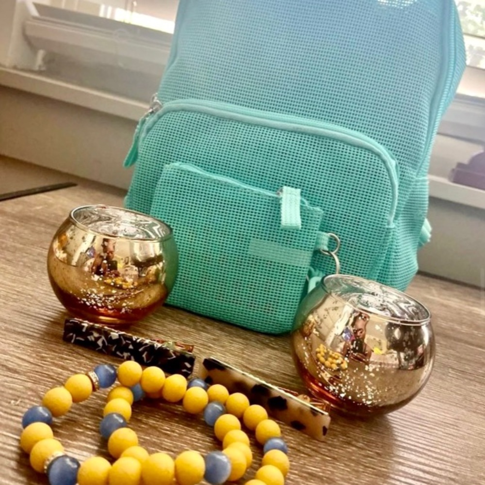 Backpack, Candle holders, Beaded Bracelets & Hair Pins